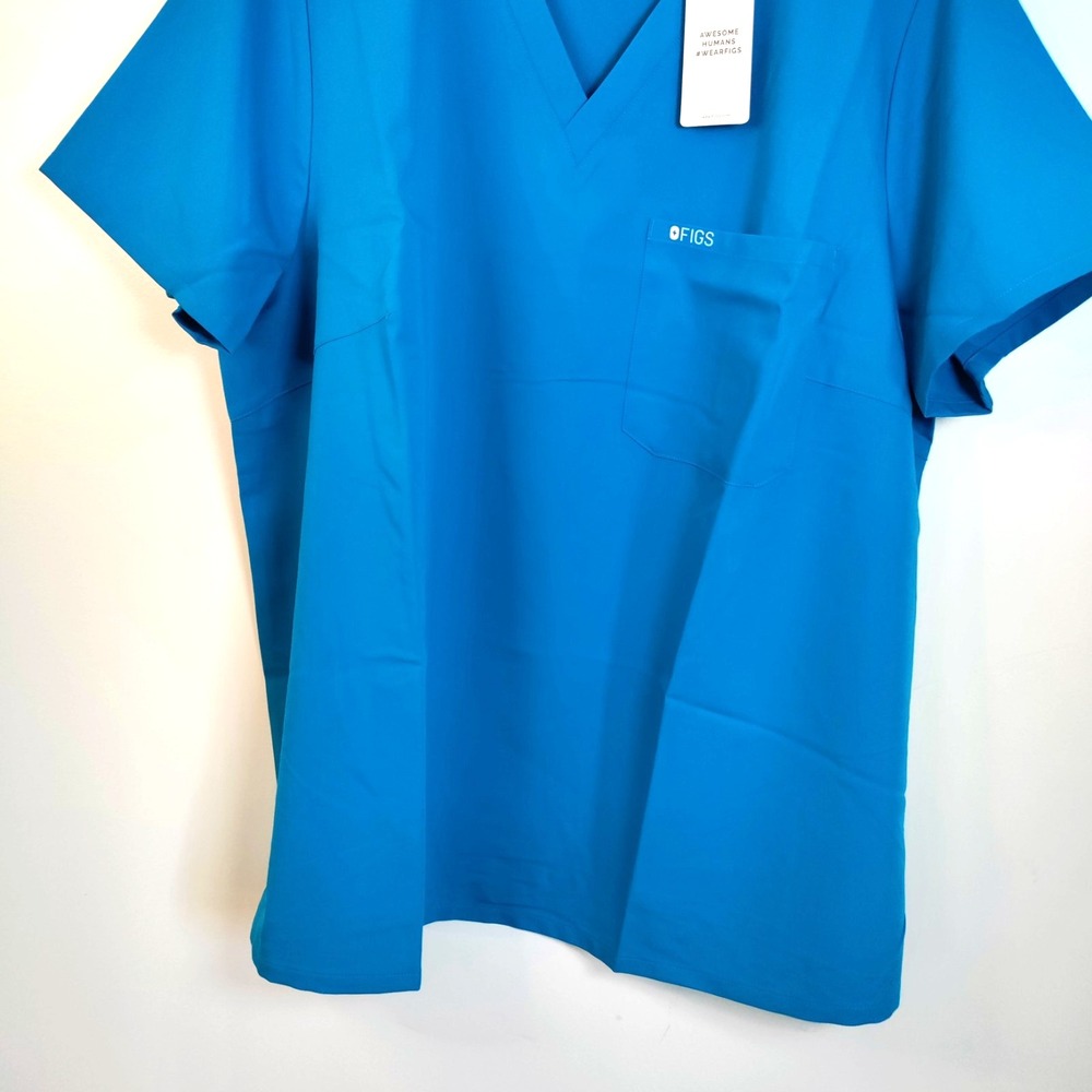 NWT Figs 4XL Catarina Extremes Ocean Blue One-Pocket‎ Medical Nurse Scrub Top - Picture 4 of 13